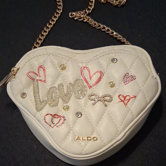 Aldo White and Gold Mini Heart Bag